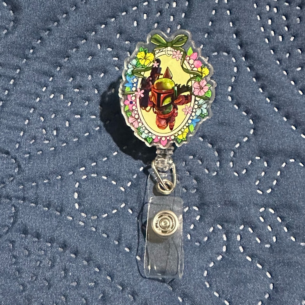Floral Badge Reel with Robot Design